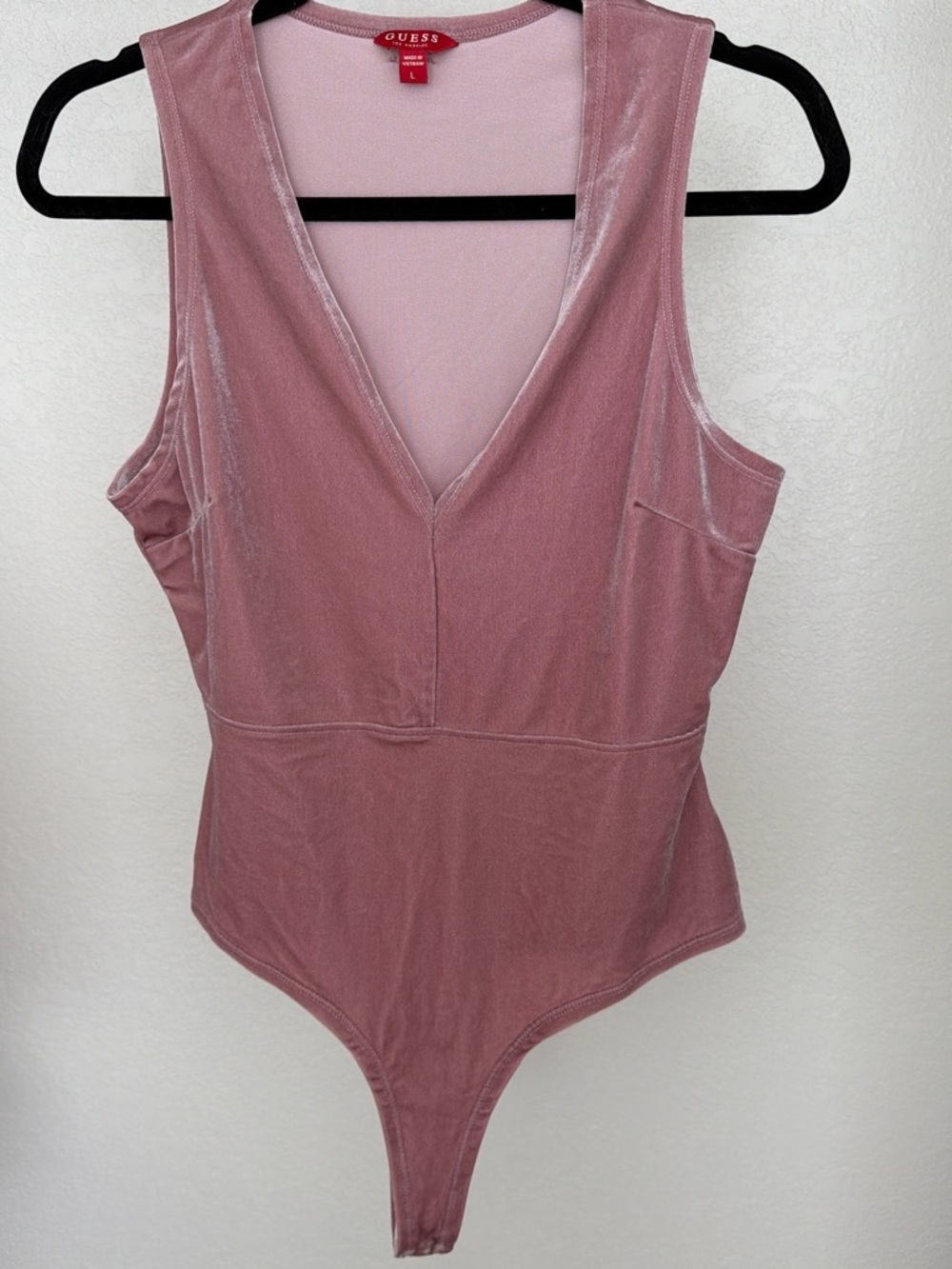 GUESS Dusty Rose Velvet V-Neck Bodysuit